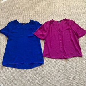 Pleione Alfani V-Neck Blouse Bundle Blue Pink Size S M Lightweight Flow EUC
